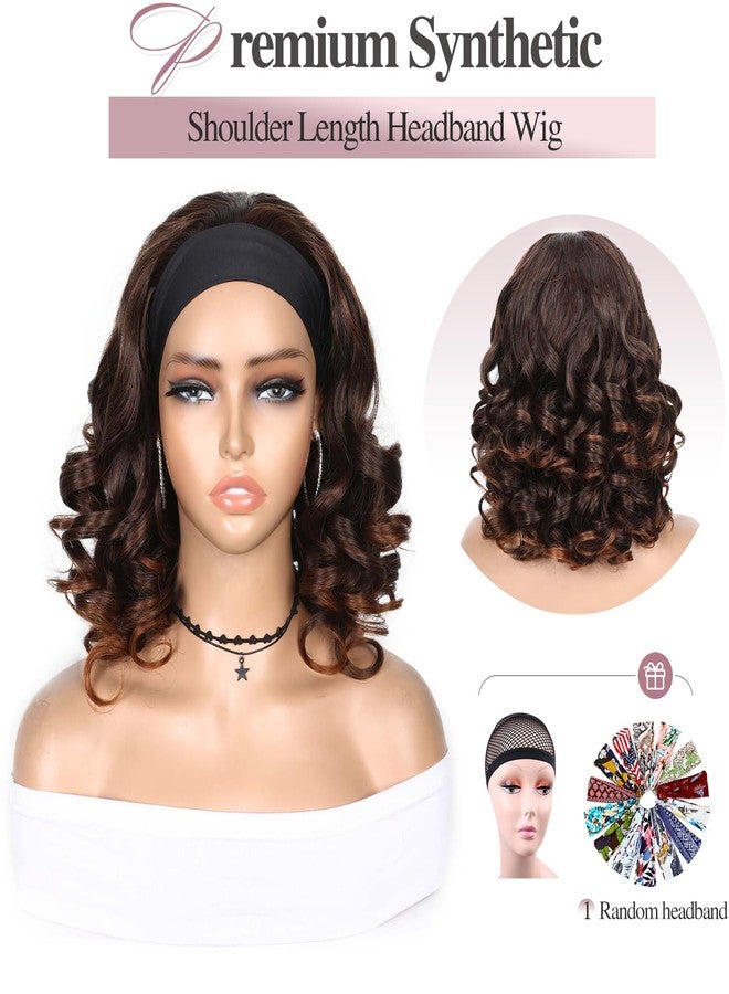 Fancy Hair Loose Wavy Headband Wigs Wear and Go Short Bob Wig Synthetic Shoulder Length Brown Headband Wig for Black Women (Mixed Brown) - Image 2